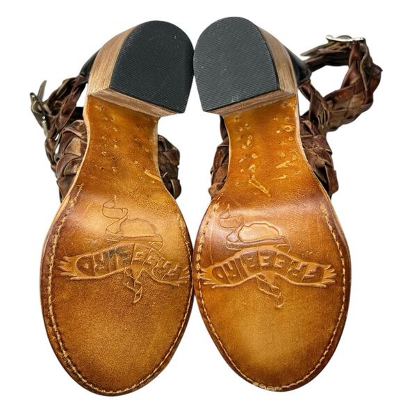 Freebird By Steven Women’s Bayou Brown Leather Woven Heeled Sandals Size 6 - Picture 9 of 11